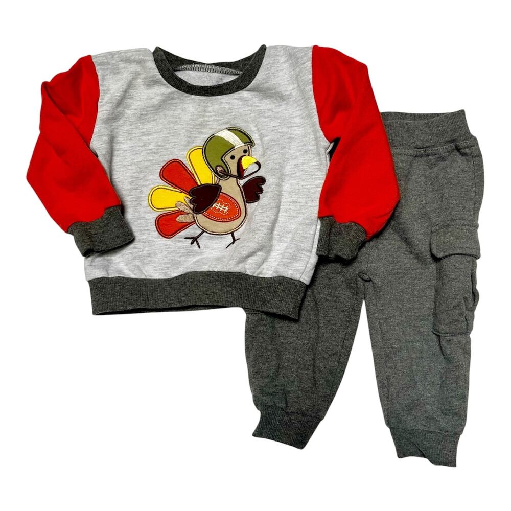 Baby Essentials Football Turkey Thanksgiving Sweatsuit Outfit Size 12m